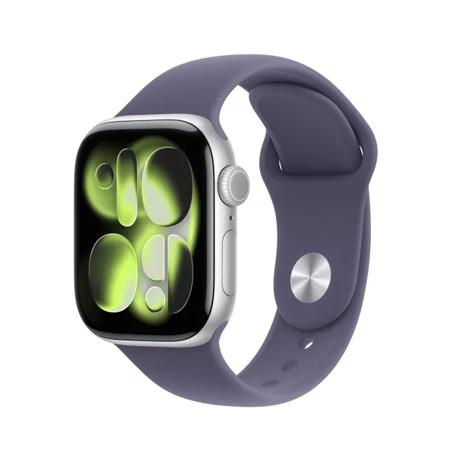 Apple Watch Series 11 GPS, Cassa 42 mm in alluminio color argento con Cinturino Sport viola nebbia - M/L