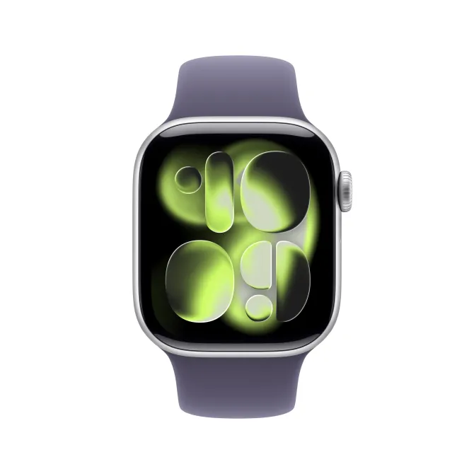 Apple Watch Series 11 GPS, Cassa 42 mm in alluminio color argento con Cinturino Sport viola nebbia - M/L