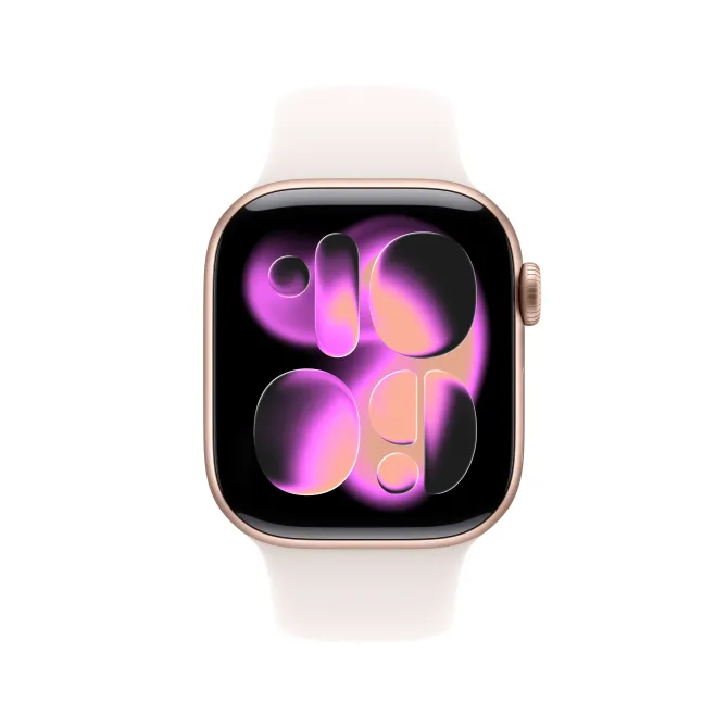 Apple Watch Series 11 GPS, Cassa 42 mm in alluminio color oro rosa con Cinturino Sport fard - S/M