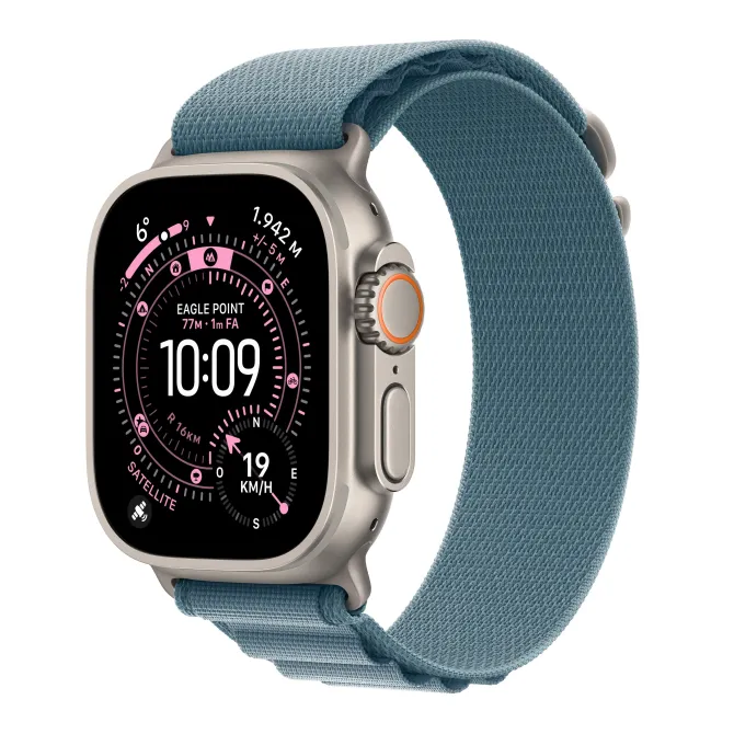 Apple Watch Ultra 3 GPS + Cellular, Cassa 49 mm in titanio naturale con Alpine Loop blu chiaro - Medium