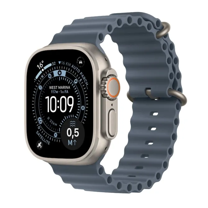 Apple Watch Ultra 3 GPS + Cellular, Cassa in titanio naturale (49 mm) con Cinturino Ocean blu salmastro