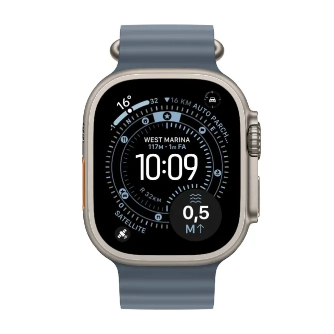 Apple Watch Ultra 3 GPS + Cellular, Cassa in titanio naturale (49 mm) con Cinturino Ocean blu salmastro