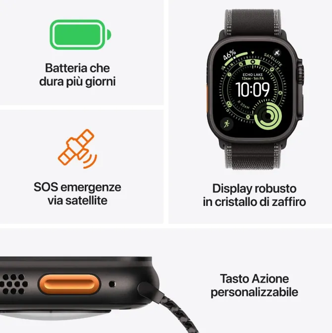Apple Watch Ultra 3 GPS + Cellular, Cassa in titanio naturale (49 mm) con Cinturino Ocean blu salmastro