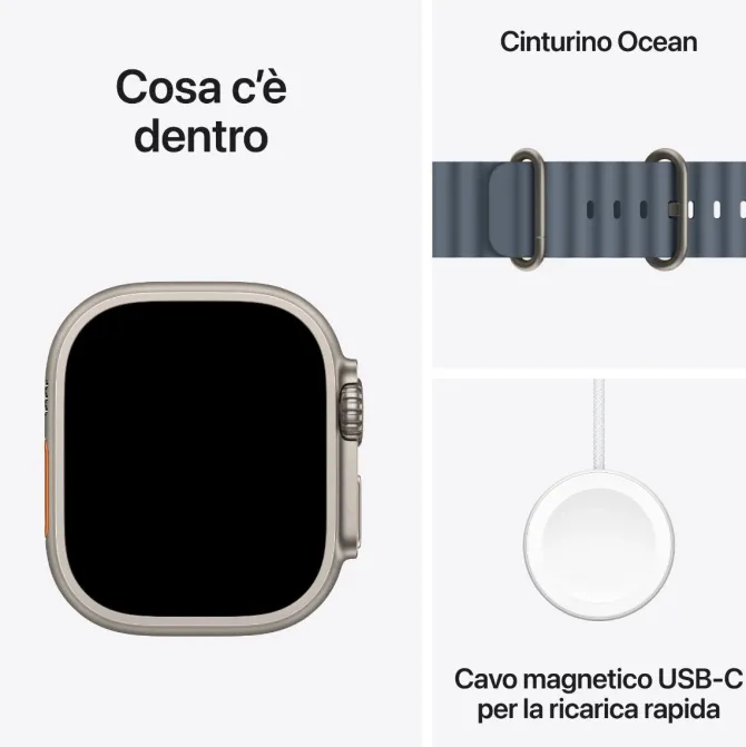 Apple Watch Ultra 3 GPS + Cellular, Cassa in titanio naturale (49 mm) con Cinturino Ocean blu salmastro