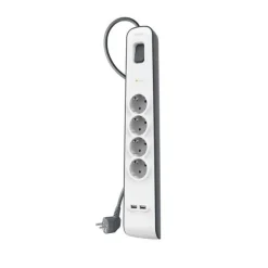 Belkin Protezione Sovratensioni 4 Prese CA, USB e Cavo 2m | 525J Sicurezza