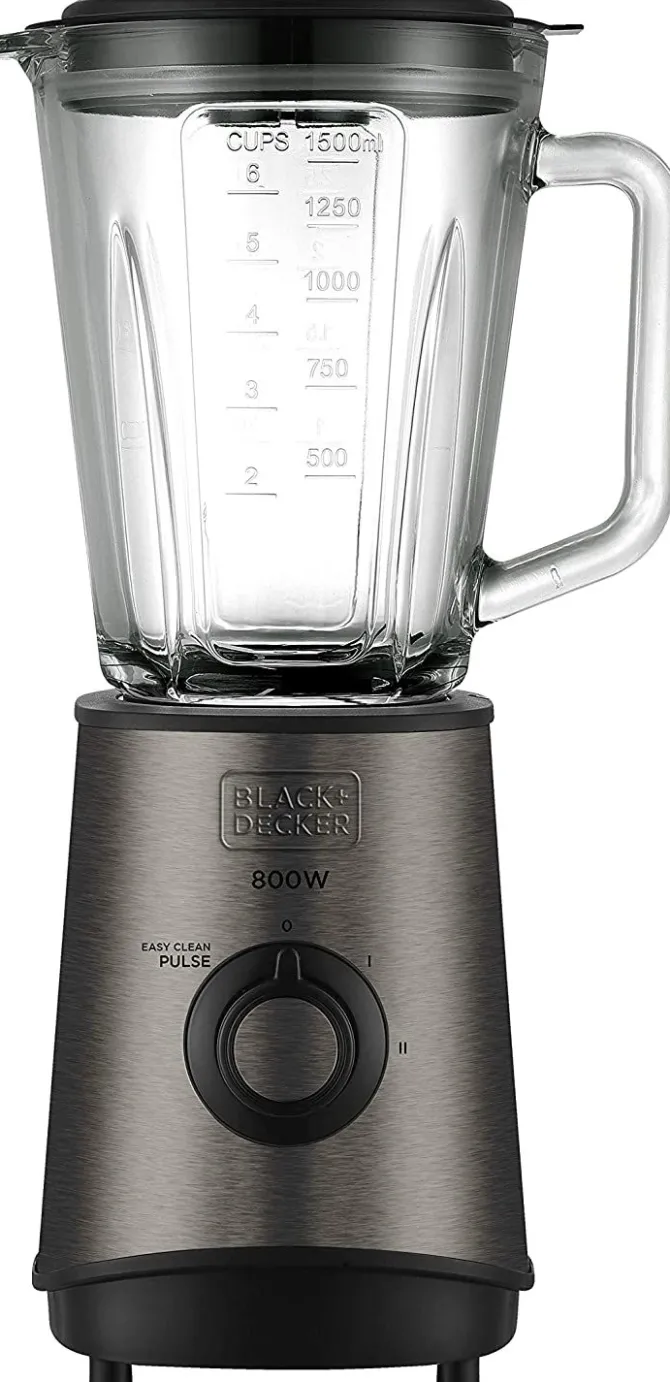 BLACK & DECKER - BXJB800E Frullatore a Bicchiere, 800 Watt, 1,5 Litri, 2 Velocità, Funzione tritaghiaccio, tasto Pulse - Caraffa in vetro