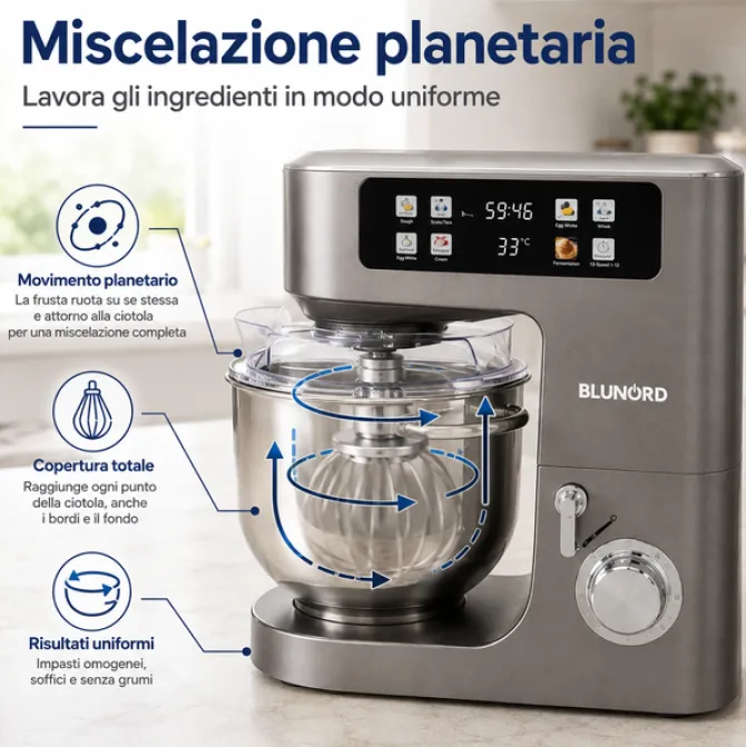 Blunord Planetaria 8 L BLUNORD BLUP4975 DELUXE 2100W con Bilancia Integrata