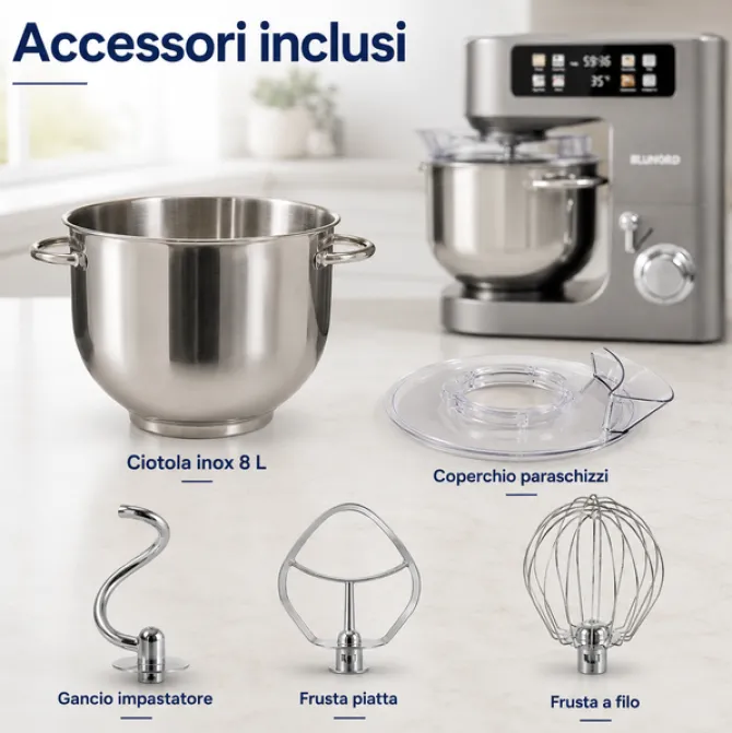 Blunord Planetaria 8 L BLUNORD BLUP4975 DELUXE 2100W con Bilancia Integrata