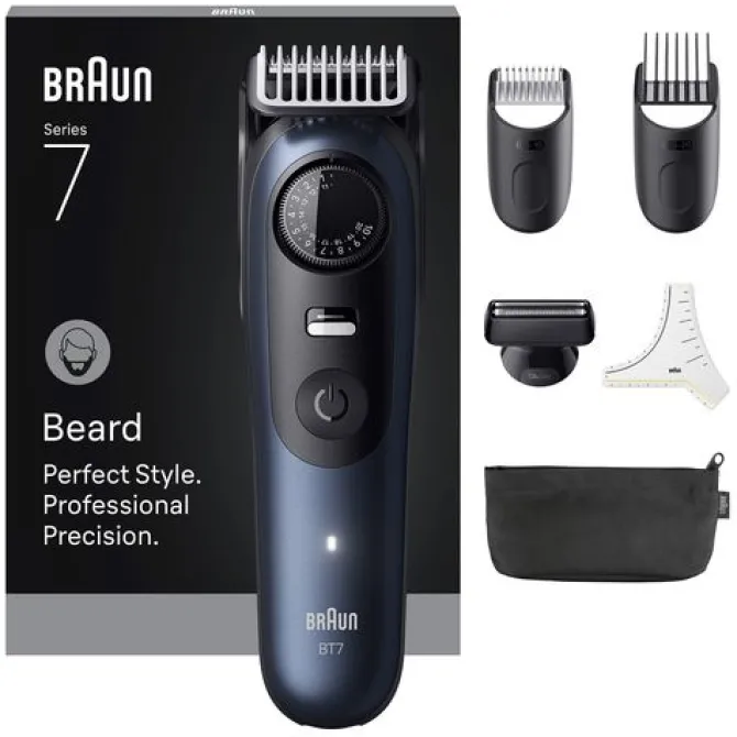 Braun BeardTrimmer 7 BT7520 lama Ultra Sharp ProBlade, lunghezza taglio 2cm - Nero e Blu
