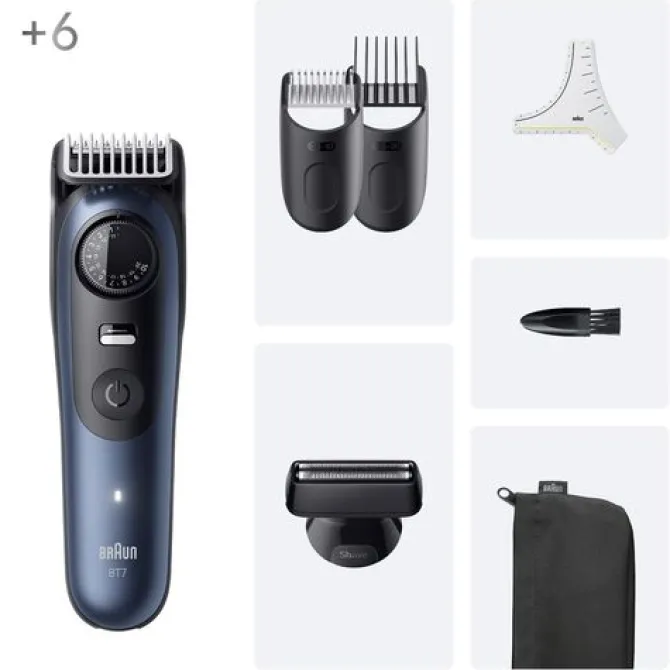 Braun BeardTrimmer 7 BT7520 lama Ultra Sharp ProBlade, lunghezza taglio 2cm - Nero e Blu