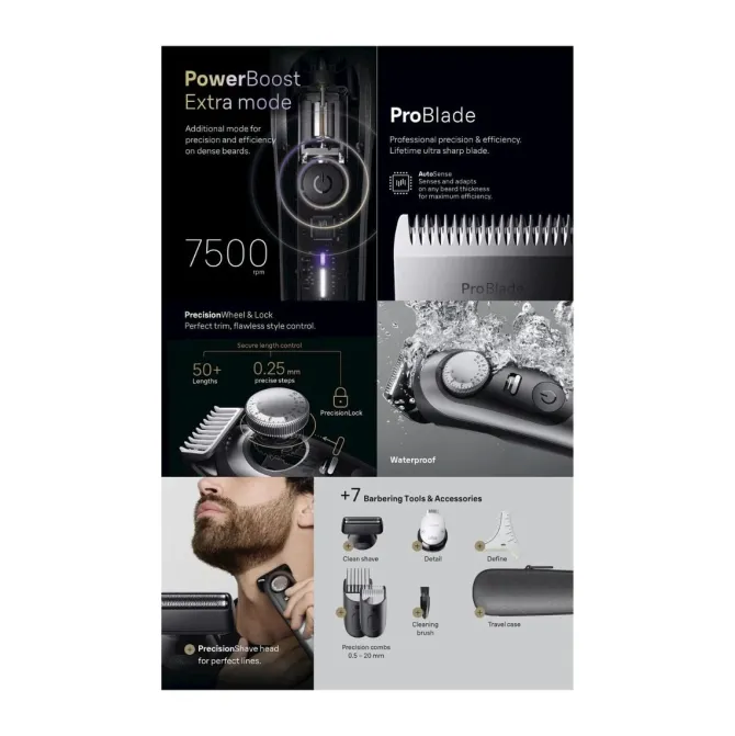 Braun BeardTrimmer 9 BT9520 regolabarba Batteria 52 2cm Nero e Grigio