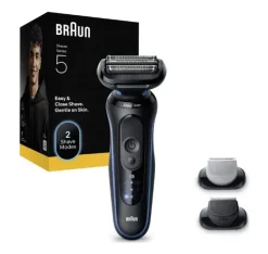 BRAUN Rasoio elettrico barba BRAUN Series 5 52-B1650S, 3 lame flessibili, 2 modalità di rasatura: standard e turbo, con 1 spazzola per la pulizia, accessorio rifinitore corpo regolabarba