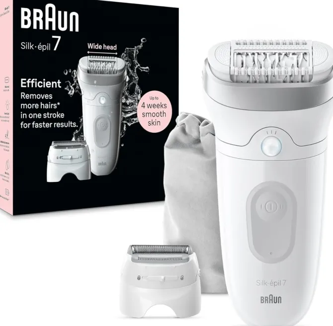 Braun Silk-épil 7 Depilatore Donna, Epilatore Elettrico Donna Con Testina Ampia Per Una Epilazione Semplice, Wet & Dry, Pelle Liscia a Lungo, 7-041, Bianco/Argento