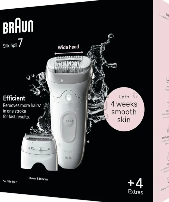 Braun Silk-épil 7 Depilatore Donna, Epilatore Elettrico Donna Con Testina Ampia Per Una Epilazione Semplice, Wet & Dry, Pelle Liscia a Lungo, 7-041, Bianco/Argento