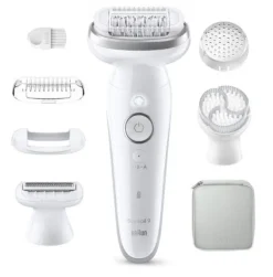 Braun Silk-Épil 9 SES9-061 Epilatore Elettrico Wet & Dry, 40 Pinzette, 2 Velocità, Uso Asciutto E Bagnato, Argento