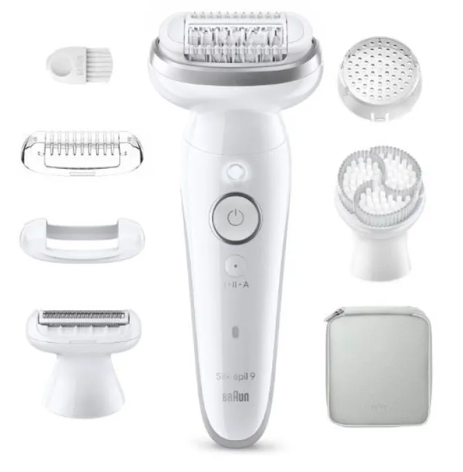 Braun Silk-Épil 9 SES9-061 Epilatore Elettrico Wet & Dry, 40 Pinzette, 2 Velocità, Uso Asciutto E Bagnato, Argento