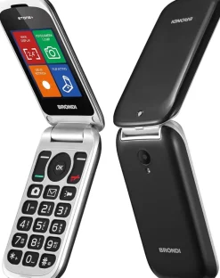 Brondi Stone+ - Cellulare con apertura a conchiglia e flip attivo, Dual Sim, Display 2.4 pollici, Nero