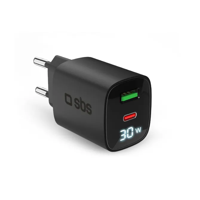 Caricabatterie da parete 30W Power Control con schermo LCD e doppia uscita USB