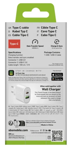 Cavo USB-A a USB-C 1m SBS – Ricarica e trasferimento dati veloce, antigroviglio