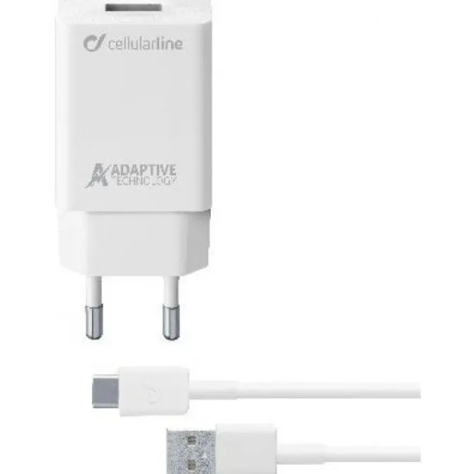 Cellularline Adaptive Fast Charger Kit 15W - USB-C - Samsung Caricabatterie da rete Fast Charger 15W con cavo USB-C Bianco