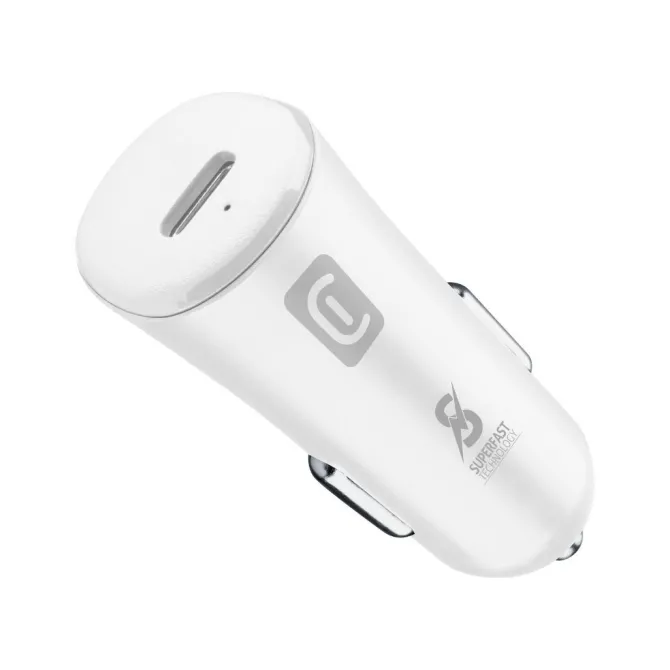 Cellularline - Caricabatterie da auto USB-C Super Fast Charge 25W Bianco