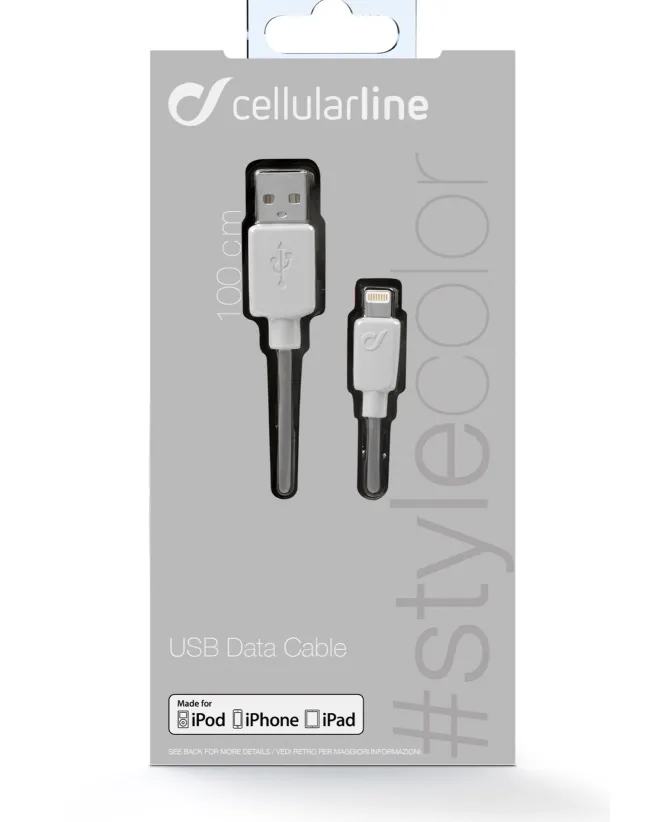 Cellularline Data Cable #Stylecolor - Lightning Cavo per la ricarica e sincronizzazione dei dati colorato Bianco