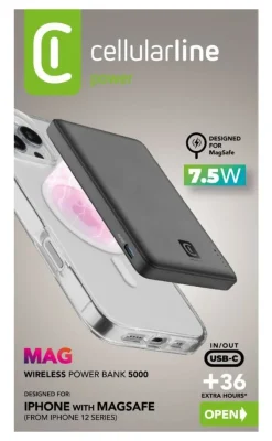CELLULARLINE Power Bank MagSafe 5.000 mAh per iPhone – Ricarica wireless e USB-C veloce