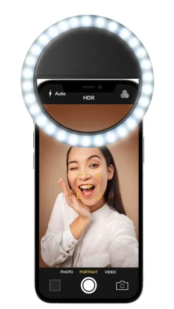 CELLULARLINE - SELFIE RING POCKETK - Anello led per riprese video e selfie - Nero