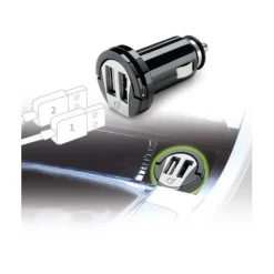 Cellularline USB Car Charger Dual - Universale Caricabatterie da auto con doppia presa USB Nero