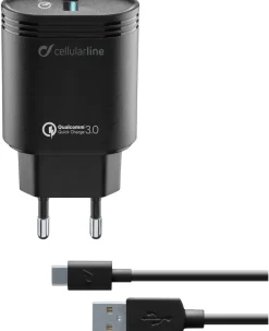 Cellularline USB Charger Kit QC - Type-C, Nero