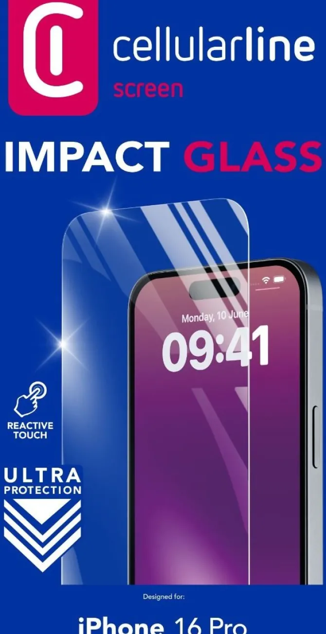 CELLULARLINE - Vetro temperato IMPACT GLASS per iPhone 16 Pro