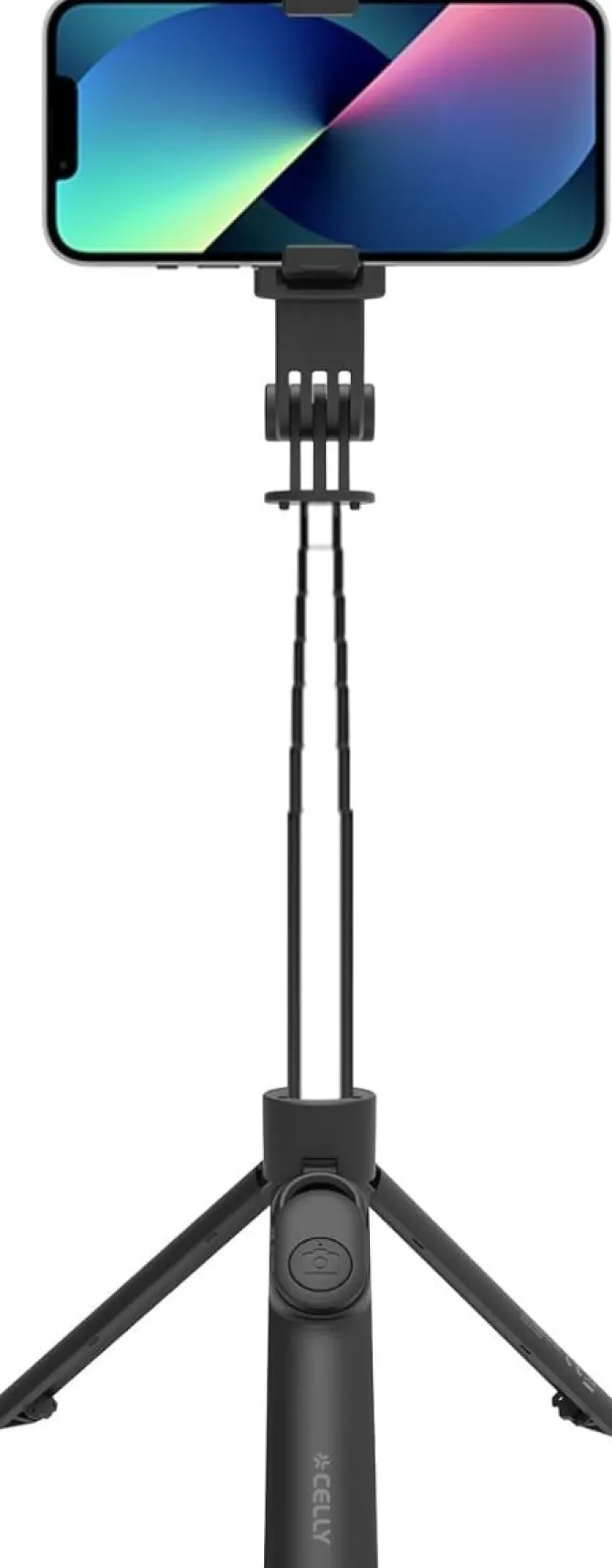 Celly Bastone per Selfie Universale, Bluetooth, Asta Regolabile e Portatile, Treppiedi Integrato, Smartphone Fino a 7''- Nero