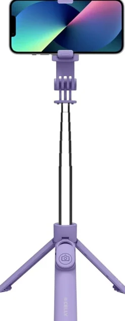 Celly, bastone Selfie Universale Bluetooth, Asta Regolabile, Treppiedi Integrato, Compatibilità fino a 7" - Viola