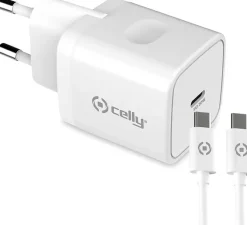 CELLY Caricatore rete 20 W USBC & cavo USBC-Light BCO