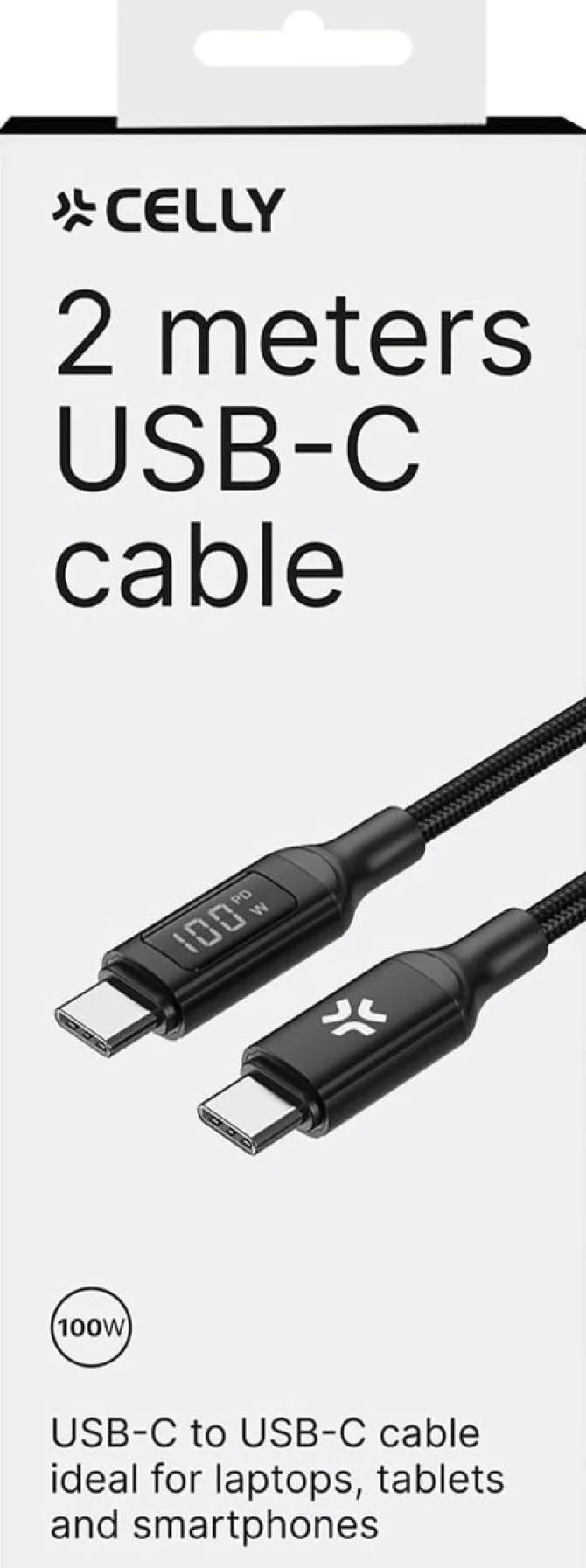 Celly Cavo TYPE-C/TYPE-C per smartphone, tablet e portatili, 100W, 2 metri, Nero