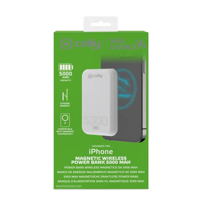 Celly MAGPB5000EVOWH batteria portatile 5000 mAh Carica wireless Bianco