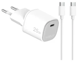 Celly UPTC1USBC25WCTC Caricatore USB-C 25W Bianco per Smartphone e Tablet