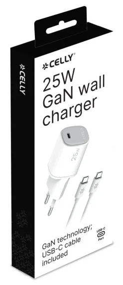 Celly UPTC1USBC25WCTC Caricatore USB-C 25W Bianco per Smartphone e Tablet