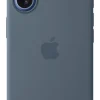 Custodia MagSafe in silicone blu Apple per iPhone 17 con tracolla e ricarica wireless