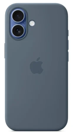 Custodia MagSafe in silicone blu Apple per iPhone 17 con tracolla e ricarica wireless