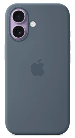 Custodia MagSafe in silicone blu Apple per iPhone 17 con tracolla e ricarica wireless