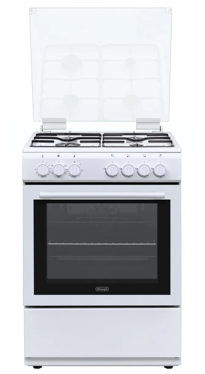 De'Longhi DL 664 EW - Cucina a gas con forno elettrico, 4 fuochi, 60x60 cm, bianco, Classe energetica A