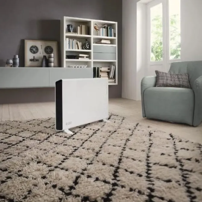 DE LONGHI - Termoconvettore Elettrico Slim Style HCX3220FTS, Potenza 2000 Watt, 3 Livelli potenza, Timer 24H, Termostato, HI-FI - Grigio/Nero