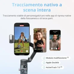 DJI Osmo Mobile 8 stabilizzatore per smartphone, tracciamento nativo con audio e illuminazione, rotazione panoramica a 360°, batteria da 10 h, manico telescopico, solida stabilizzazione a 3 assi