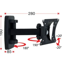Fe-al Over Super 2 - Supporto da parete per TV 10"-26", Vesa 100x100, Due snodi e inclinabile