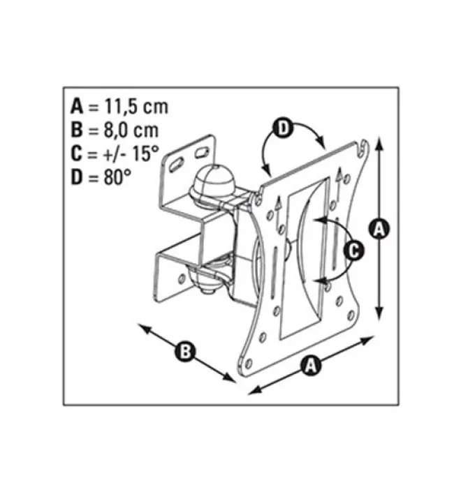 Fe.al. Over Super 1 - Supporto da parete per TV 10"-22" , Vesa 100 x 100, Uno snodo e inclinabile