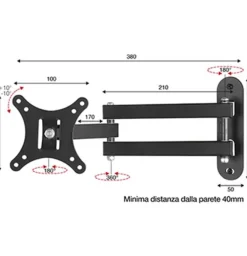 Fe.al. Over Super 3 - Supporto da parete per TV 10"-26" , Vesa 100 x 100