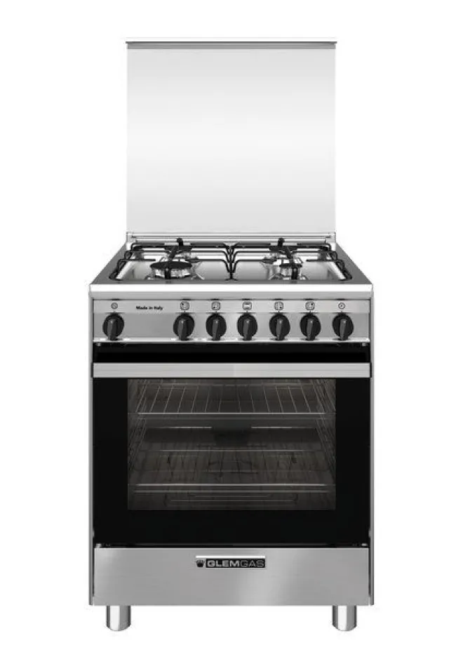 Glem Gas SA664VI Cucina e Forno ventilato a Gas, 4 fuochi, Classe A, 67 Litri, Sistema Safe Touch, 60x60x90cm - Acciaio Inox
