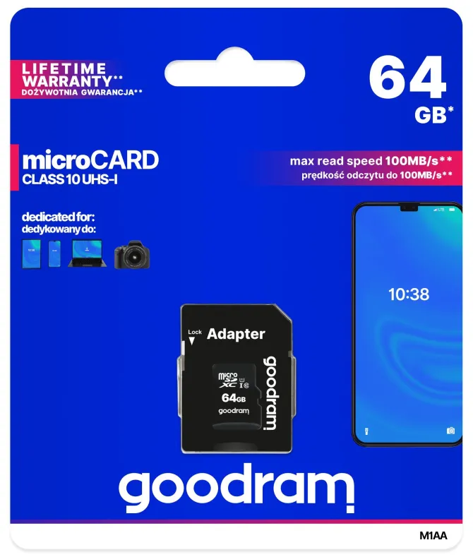GOODRAM microSD 64GB GOODRAM SDXC c10 UHS-I/U1 M1AA con adattatore 100R/10W - M1AA-0640R12