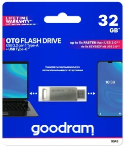 GOODRAM PEN DRIVE 32GB GOODRAM USB 3.2/TYPE C DualDrive ODA3 SILVER 60R/20W - ODA3-0320S0R11